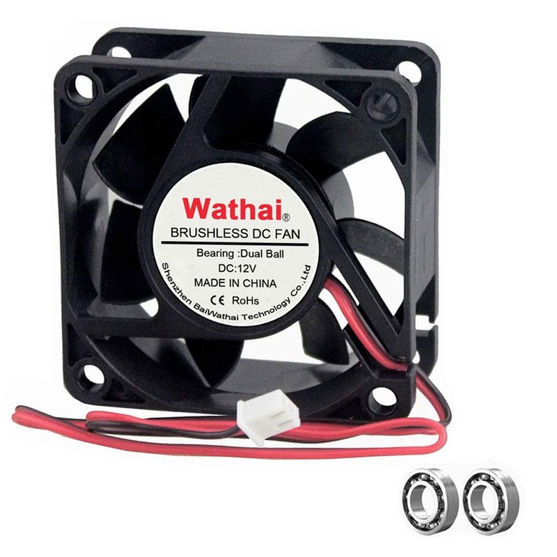 Wathai 60mm x 60mm x 25mm 12V 2P Dual Ball DC Case Fan Brushless Cooling Fan - Image 1